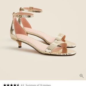 J Crew Ankle Strap Kitten Heels, Italian Snake Embossed Metallic Leather, Size 7